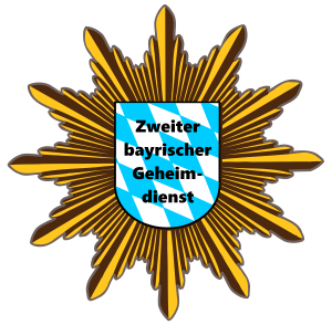 Logo der bayrischen Polizei mit den Worten "zweiter bayrischer Geheimdiesnt" auf dem bayrischen Wappen in der Mitte